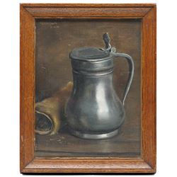 Louis Van Engelen (Belgian 1856-1940) Still Life of Tankard, oil on wood panel signed and dated 31.3.89, 23.5cm x 18cm