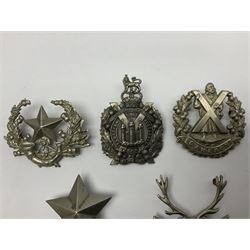Thirteen Scottish metal Glengarry badges including Black Watch, Highland Regiment, Cameronians, Argyll & Sutherland, Seaforth Highlanders, Kings Scottish Own Borderers etc