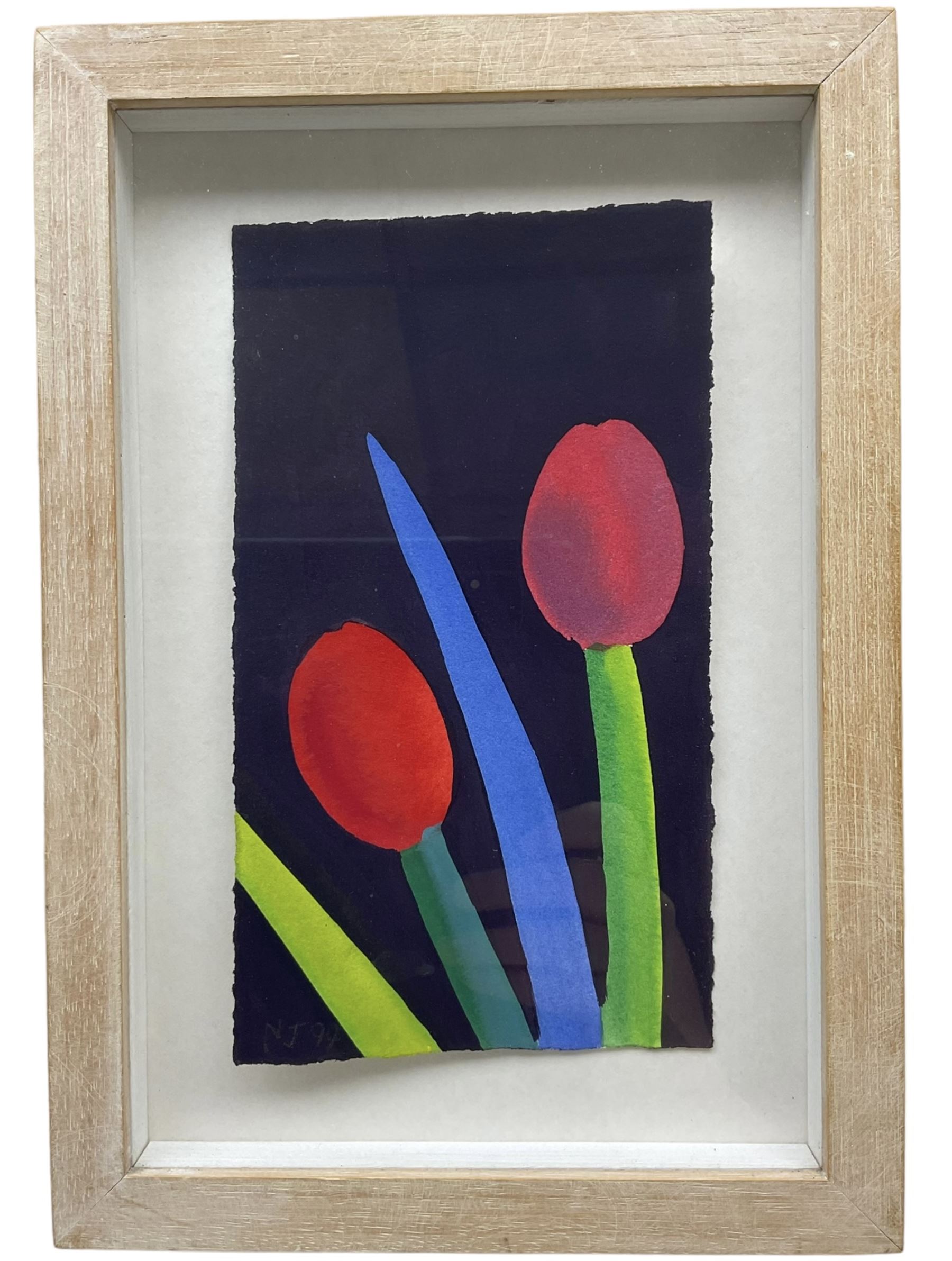 Nerys Ann Johnson (Welsh 1942-2001): Irises, watercolour and ink signed with initials and dated '99, 18cm x 10cm 