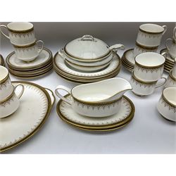 Paragon and Royal Albert tea and dinner wares in Athena pattern, including fifteen cups and saucers, gravy boat and saucer, four dinner plates, four soup bowls etc (52), together with three spode tea plates in golden bracelet pattern and another tureen with ladle in similar design. 