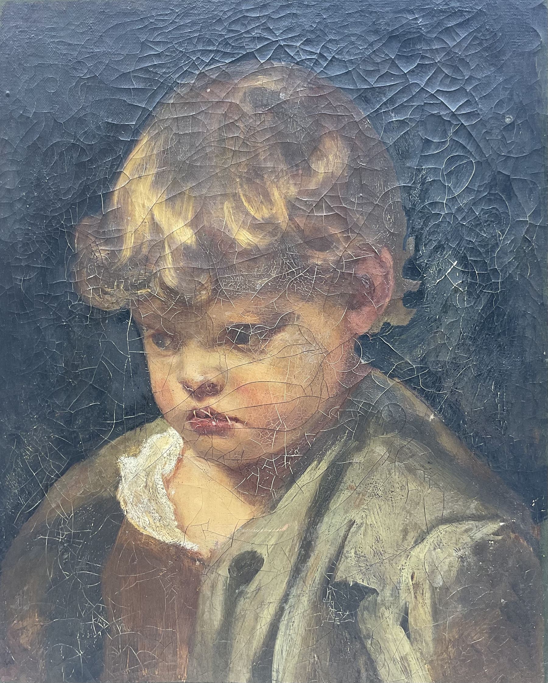 Circle of Valentine Cameron Prinsep (British 1838-1904): Portrait of a Young Boy, oil on canvas, inscribed 'Prinsep' verso 53cm x 43cm (unframed) 