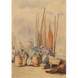 Thomas Swift Hutton (British 1860-1935): 'Tin Ghaut - Whitby', George Percy Bankart (British 1866-1929): ‘River Esk at Whitby’, Edith F Hillier (British 19th/20th Century): ‘The Market Place – Whitby'; together with other Whitby related watercolours variously signed and titled max 36.5cm x 26.5cm (6)