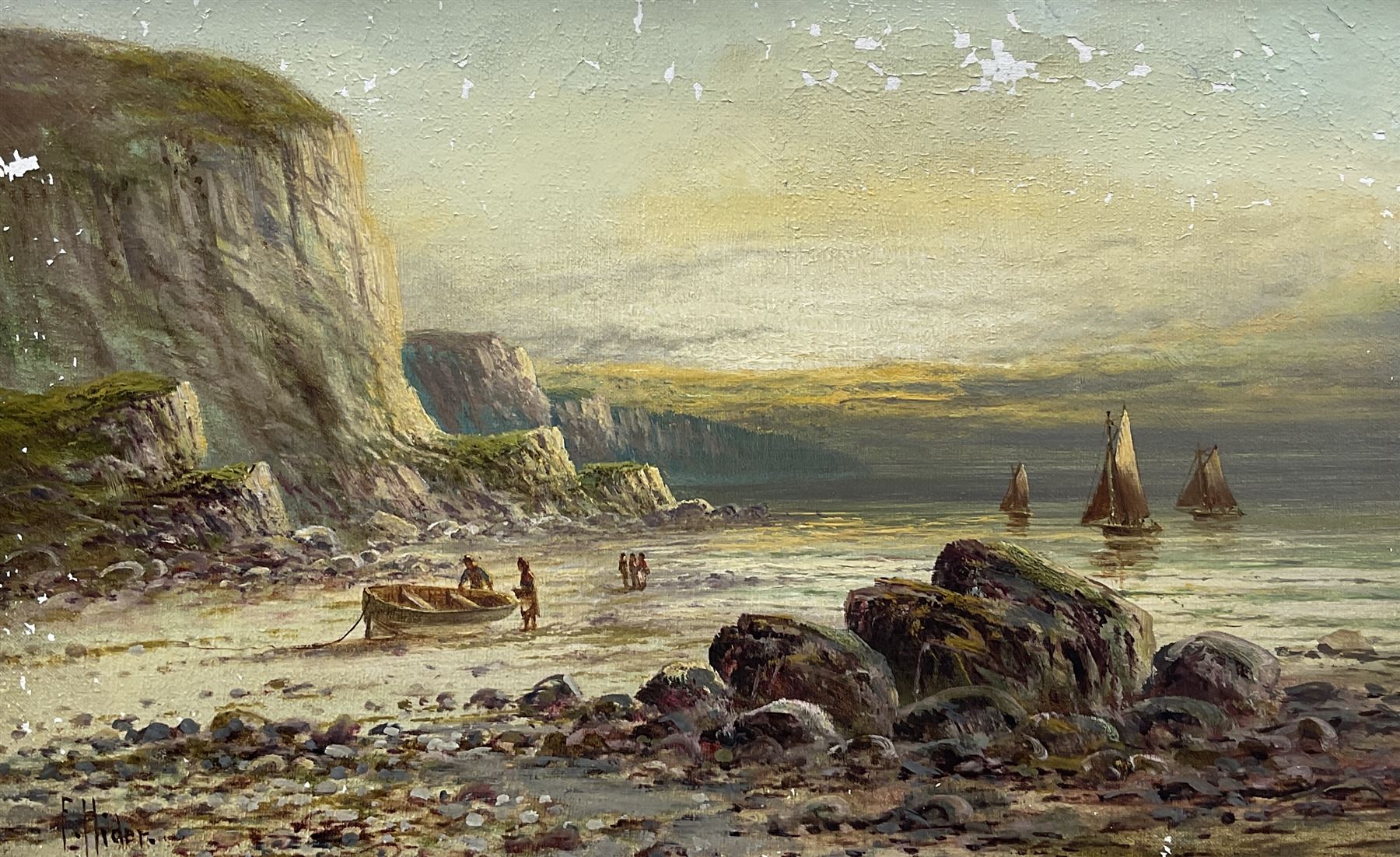 Frank Hider (British 1861-1933): 'High Tide on the Sussex Coast' and 'Near Ilfracombe', pair oils on canvas signed, titled verso 30cm x 48cm (2)