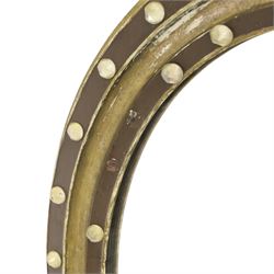 Regency design Irish oval wall mirror, circular frame with ebonized slip and two rows of applied glass ball decoration 