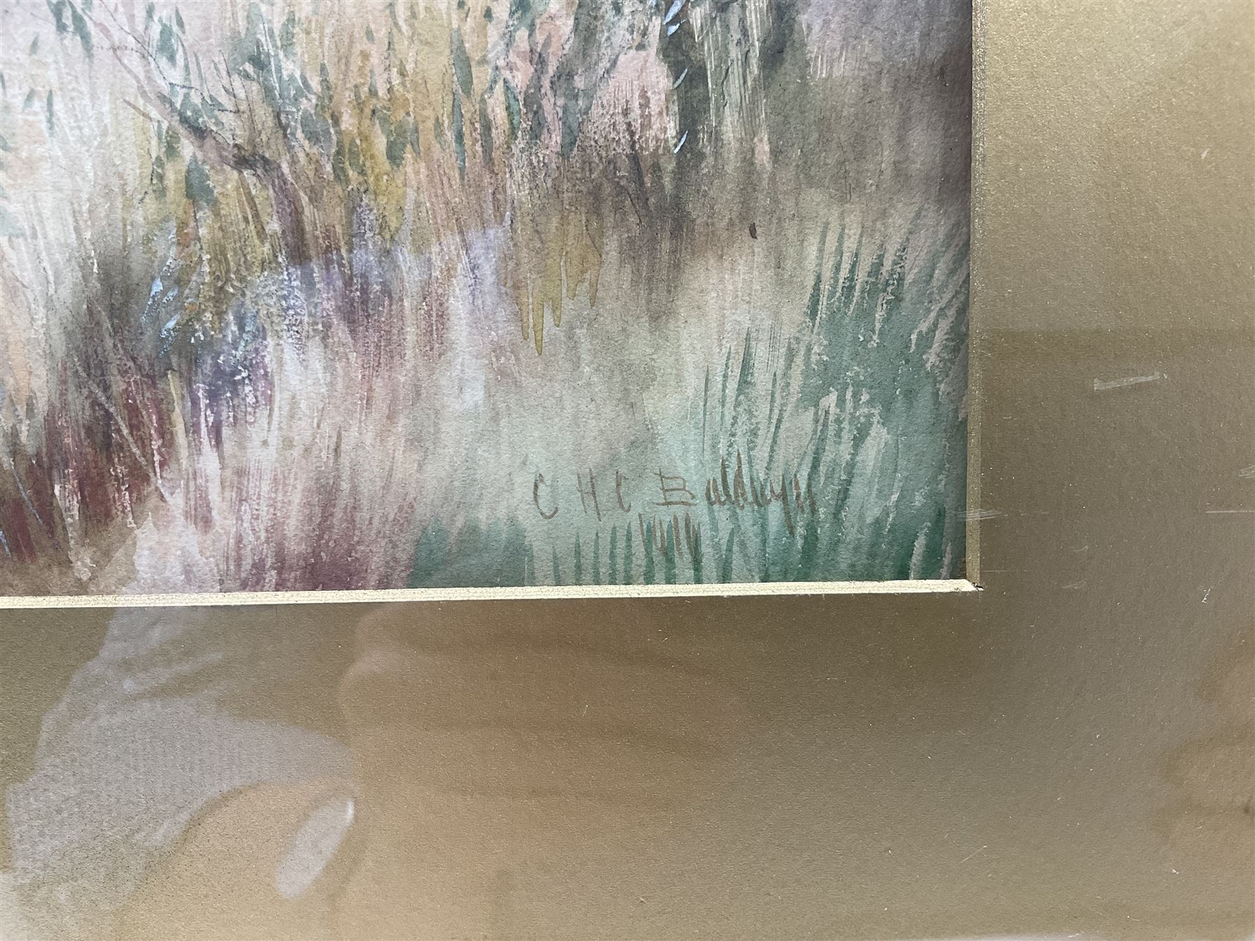 Charles Henry Clifford Baldwyn (British 1859-1943): River Landscape with Church, watercolour signed 30cm x 45cm 
Notes: Baldwyn was a Worcester artist, starting work at the Royal Worcester porcelain factory at the age of 15. He was most famous for his beautiful paintings of swans in flight.