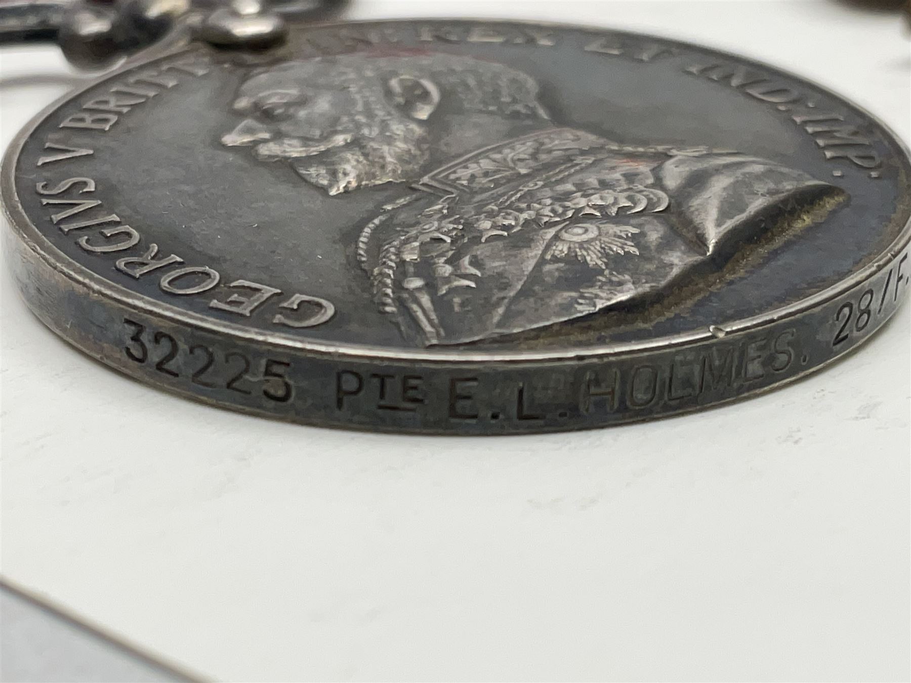 WW1 Military Medal KIA group of four comprising MM, British War Medal, 1914-15 Star and Victory Medal awarded to 32225 Pte. (later A.Sjt.) E.L. Holmes R.A.M.C., the MM inscribed 28F/A R.A.M.C.; all with ribbons; together with photocopied research material including newspaper article with presentation photograph, CWGC certificate,  London Gazette entry etc