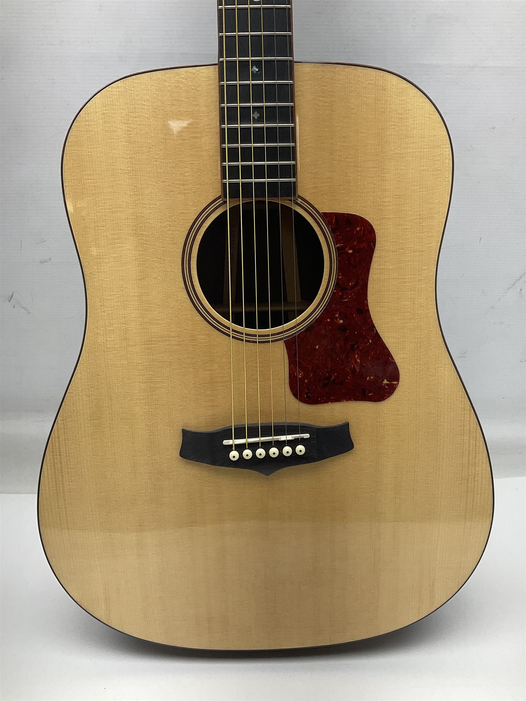 Tanglewood Dreadnought spruce and java wood acoustic guitar the three-piece back with mango spalted wood insert; in Faith hard carrying case; serial no.201147017 L103cm