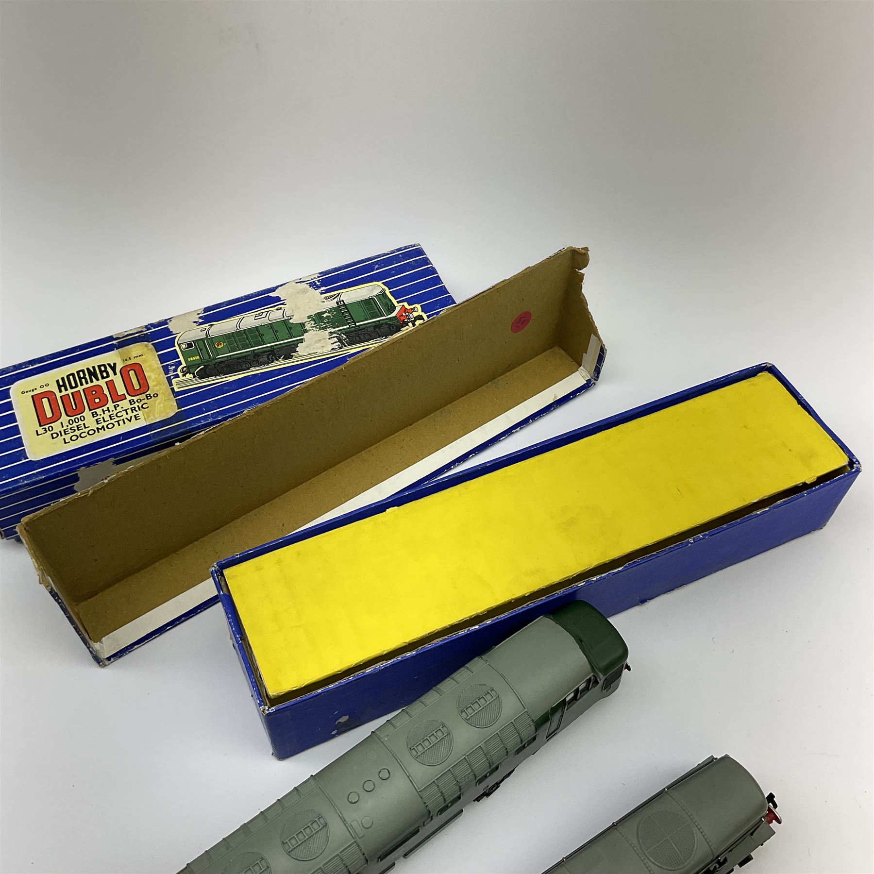 Hornby Dublo - three-rail Deltic Type Diesel Co-Co locomotive; and Class 20 1000 B.H.P. Bo-Bo Diesel Electric locomotive No.D8000; both in blue striped boxes (2)