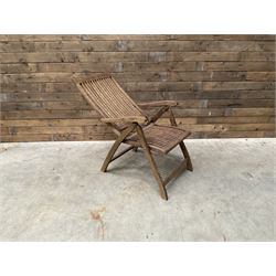 Garden teak table with set four high back reclining chairs