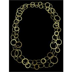 9ct gold link long necklace chain consisting of textured circular link and polished oval links, hallmarked, approx 22.2gm