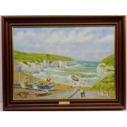  North Landing Flamborough, oil on canvas signed and dated '95 by Les Pearson (British 1923-2010) 50cm x 70cm  