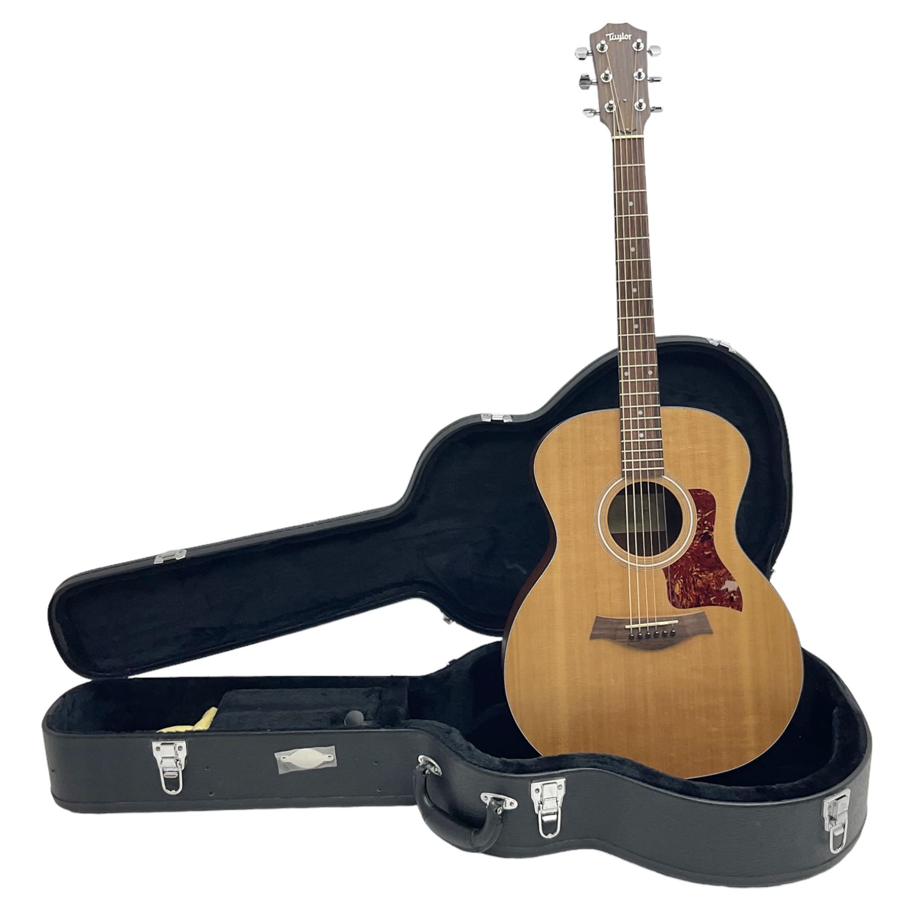 2008 Taylor Model 114 acoustic guitar with mahogany back and ribs and spruce top, serial no.20080825837, L104.5cm; in Taylor hard carrying case with paperwork
