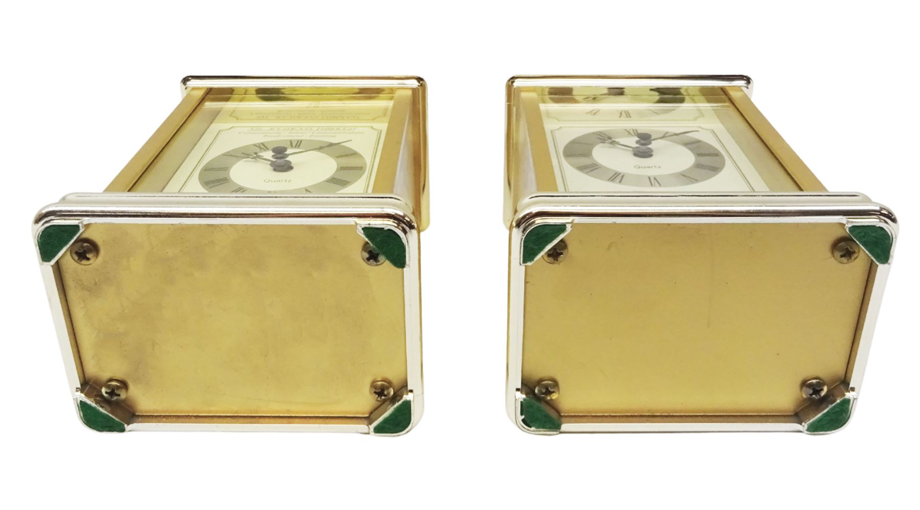 Pair of carriage clocks, commemorating record mining outputs at Bevercotes Colliery and Wistow Mine. Hechinger Quartz battery-operated movement, not tested