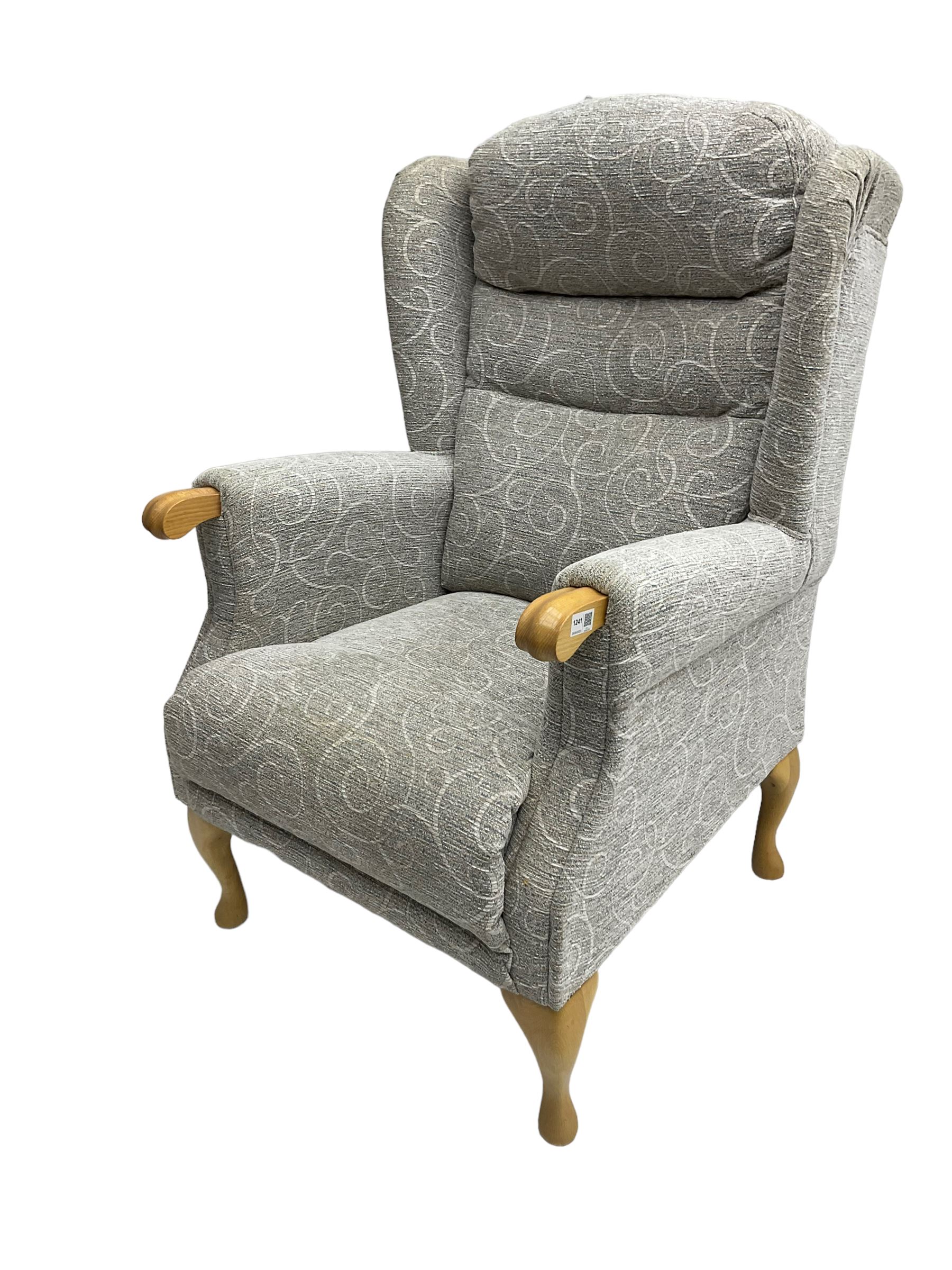 The Cotswold Chair Company - 'Berkeley Queen Anne' wingback armchair, upholstered in textured scroll fabric with sprung seat, on cabriole supports