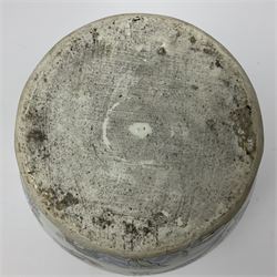 19th century Chinese Wucai vase and cover, decorated  with peacock on blue rockwork and other birds flying amongst tree peonies, H43cm