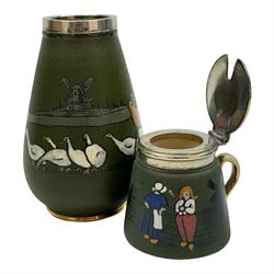 Taylor Tunnicliffe & Co silver mounted seven piece tea service, hallmarked Harold Bushell & Co Ltd, Birmingham 1908 (and other dates), together with a similar example and three silver plate mounted examples (11)