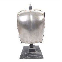 Napoleonic Belgium Cuirassier breast and back plate, circa 1814, with raised medial ridge and shallow apron, rolled edge and brass studded decoration, the shoulder chains secured by chest studs, H40cm