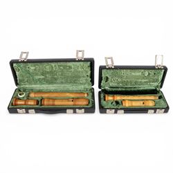 Two Roessler wooden recorders, both cased