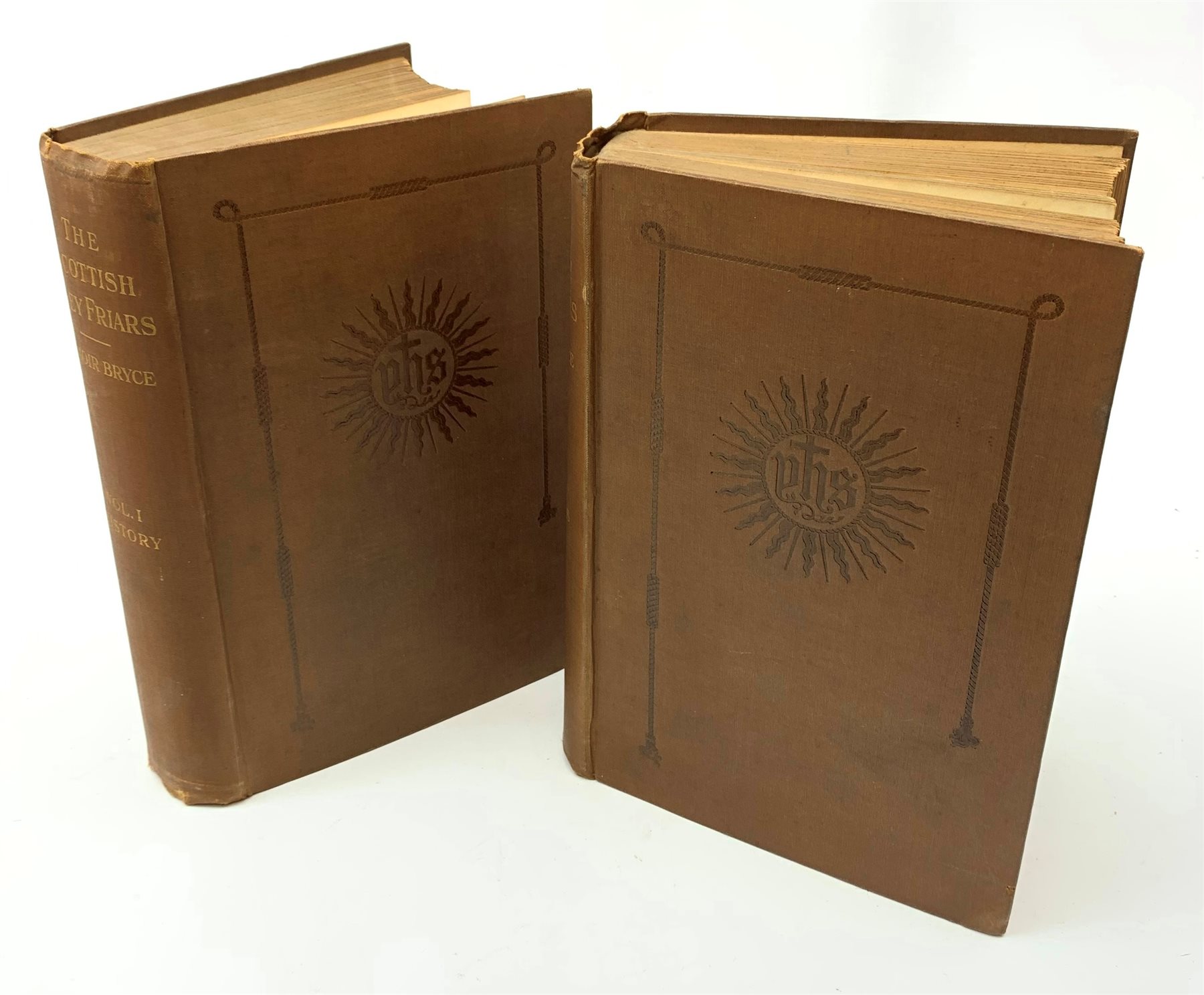  Bryce William Moir: The Scottish Grey Friars. Two volumes. Brown cloth binding.  