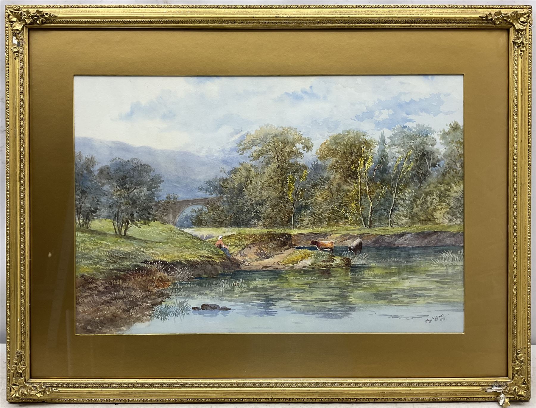 John Rock Jones (British c1836-c1898): 'Weetwood Bridge near Wooler', watercolour signed and dated 1985, titled verso 37cm x 56cm