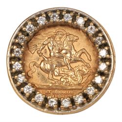 9ct gold St George coin ring, with cubic zirconia surround, hallmarked