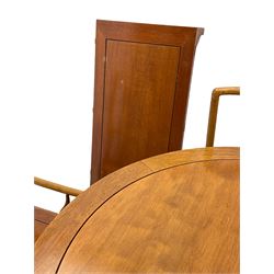 Chinese hardwood extending dining table with two leaves, and set six dining chairs
