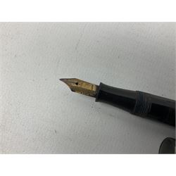  Silver Waterman's Ideal fountain pen with textured decoration, stamped Sterling, together with other fountain pens with gold nibs to include 14ct gold examples, together with further pens to include ballpoint examples