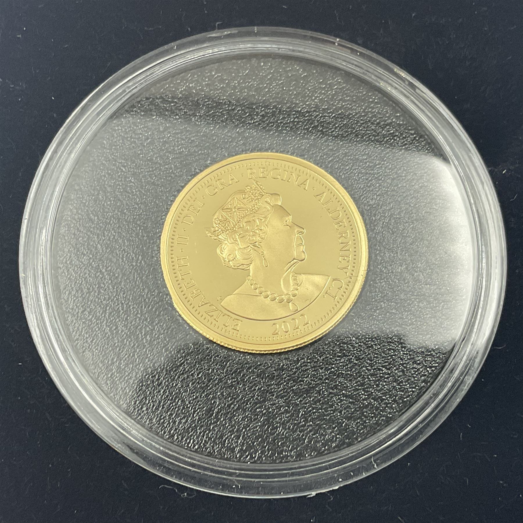 Queen Elizabeth II Alderney 2022 'Platinum Jubilee' gold proof half sovereign coin, cased with certificate