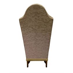 18th century design Continental walnut framed armchair, high shaped back, scroll arms