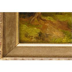 JL Roberts (British 19th century): ‘The Old Hall - Anlaby East Yorkshire', oil on wood panel signed, titled and dated 1830 verso 19cm x 29cm