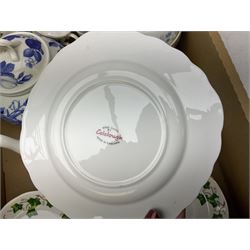 Quantity of teawares to include Coclough, Pearsons stoneware lidded twin handled pot, and other ceramics in two boxes