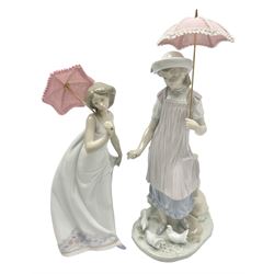 Two Lladro figures, comprising Afternoon Promenade, no 7636 and Susan & the Doves, no 5156, both with original boxes, largest example H37cm