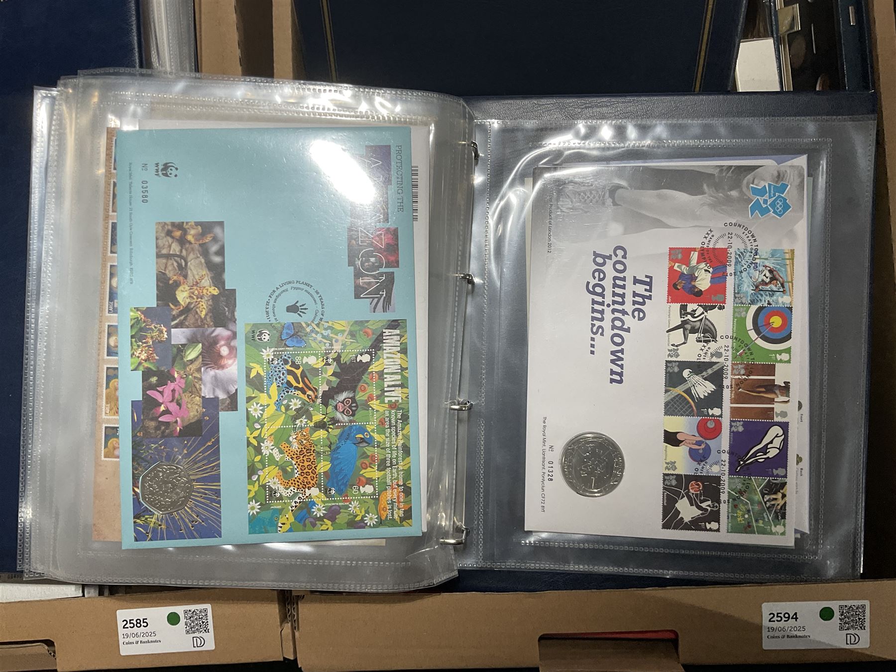 Approximately one hundred and fifteen Royal Mint coin covers, in two ring binder folders and loose, together with approximately 53 grams of Great British pre-1920 and approximately 68 grams of Great British pre-1947 silver threepence coins, and a small quantity of further pre-decimal coins