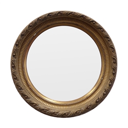  Victorian circular gilt wood and gesso wall mirror, circular bevelled plate in moulded frame D60cm  