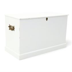 And So To Bed - Victorian style white painted blanked chest with twin brass carrying handles, on plinth base
