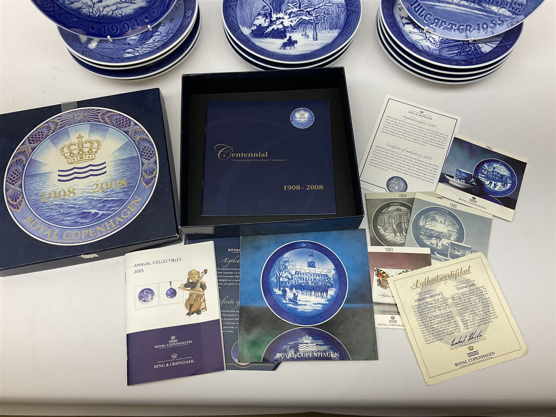 Collection of eighteen Royal Copenhagen Christmas plates 1955-2000 