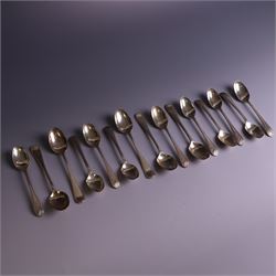 Set of ten silver late Victorian silver teaspoons, with beaded rimg and engraved fan desig...