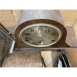 Collection of mantel clocks, including Aynsley Portlandware clock, four arch topped clocks, etc, together with one wall clock  