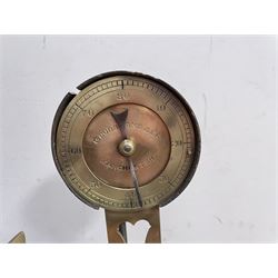 Victorian brass and cast metal wool winder by Goodbrand & Co, Manchester on a mahogany base, L70cm 