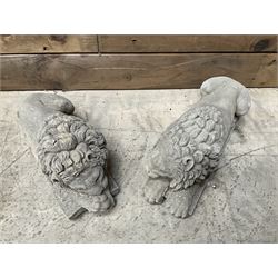 Pair of small cast stone sleeping Trafalgar Lions