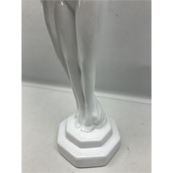 Art Deco style lamp modelled as a nude female dancer, with draped folds of linen, H46cm