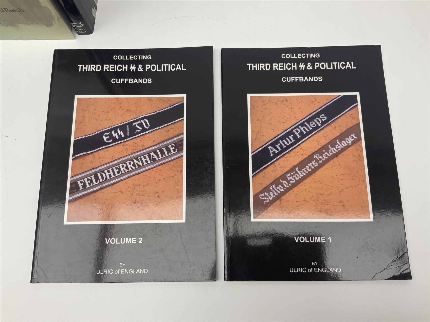 Excellent collection of twelve German Third Reich reference books including four by Adrian Forman - Guide to Third Reich German Awards and Documents, ........ Documents and Their Values. Volumes one and two. Both limited edition and signed by the author; and Bravery, Courage & Valour - Decorations and Awards of the Third Reich; D.E. Bowen: The Prussian & German iron Cross. Signed by the author; Ulric of England: Collecting Third Reich 'SS' and Political Cuffbands. Two volumes; Don Boyle: 'SS' Totenkopf H. Himmler Ring 1933-1945. 2nd printing. Signed by the author and inscribed to 'Adrian' (Forman); and four others (12)