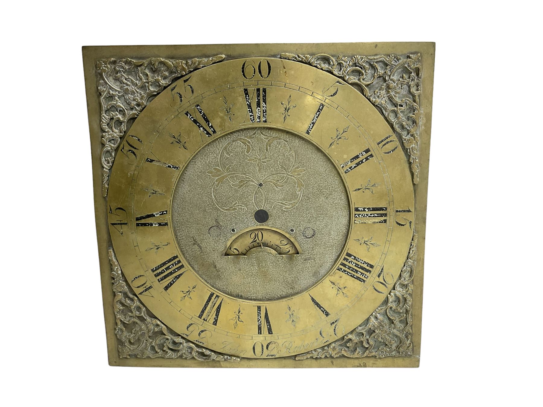 Four 13” painted 19th-century break arch longcase clock dials with one circular 12” American wall clock dial, plus two 11” and one 10” 18th-century brass longcase dials.