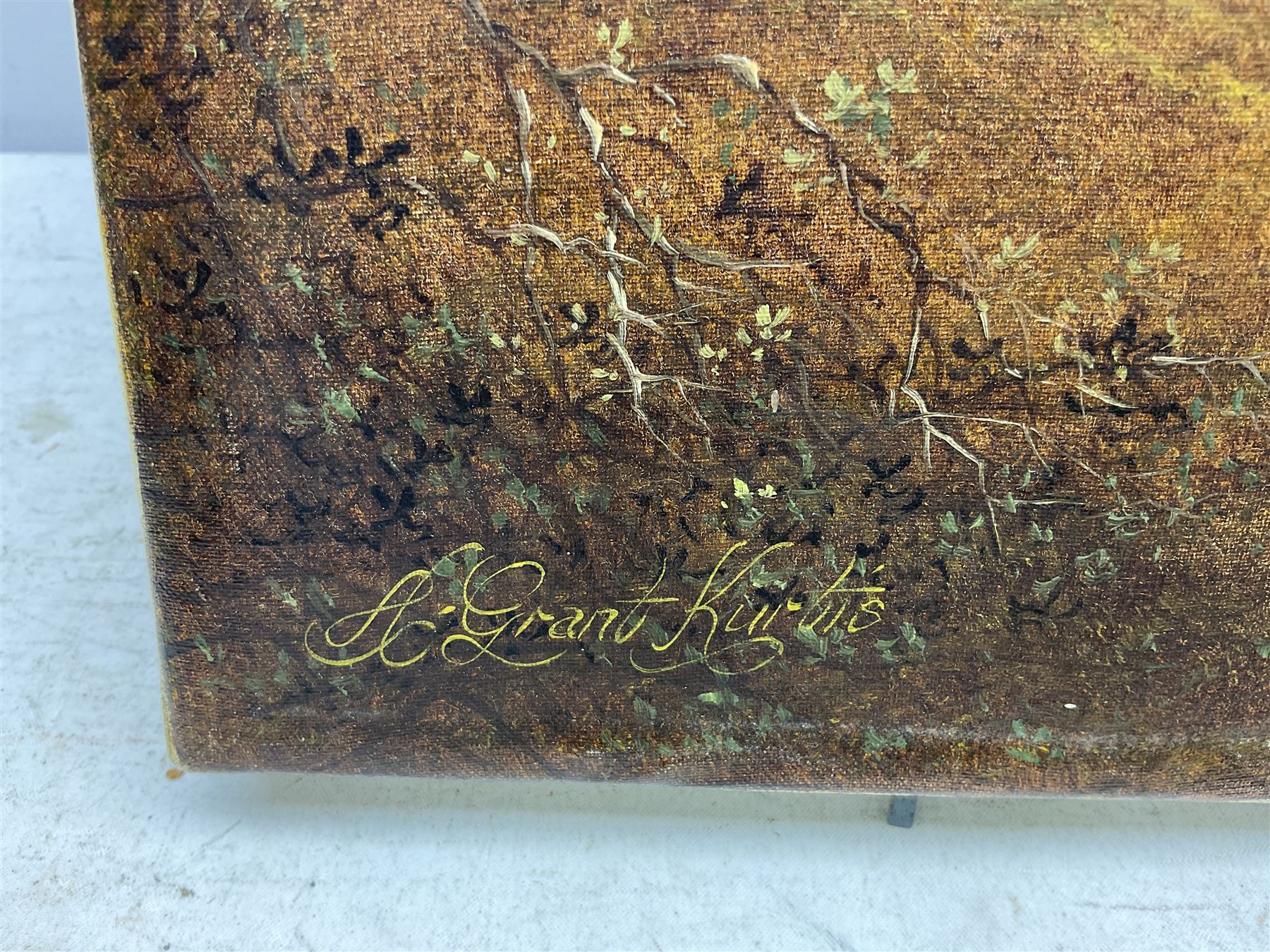 Andrew Grant Kurtis (British 1963-): Autumn Stroll by the Loch, oil on canvas 50cm x 76cm (unframed)