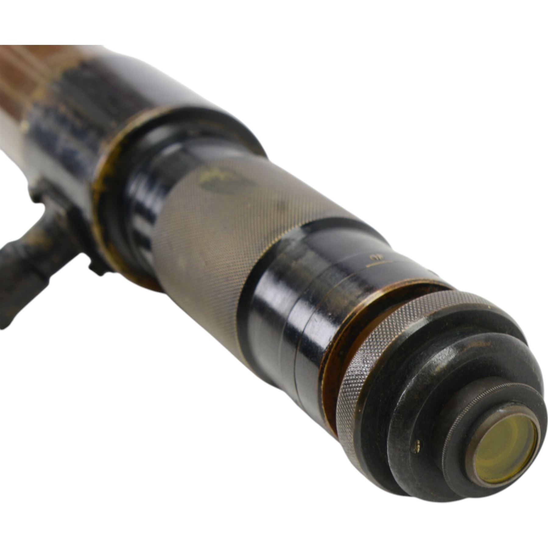 Ross of London  gun scope no 57680, in wooden case marked 'Gun Sight Handle with Great Care', L88cm