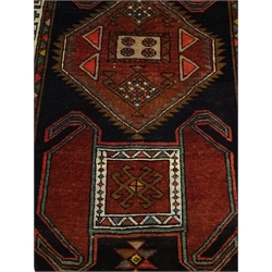  Azerbaijan red and black ground rug, geometric pattern, 400cm x 117cm  