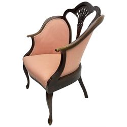 Early 20th century mahogany framed salon chair, upholstered in pink fabric