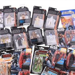 Thirty Star Wars figures, comprising seventeen Hasbro Kenner Solo, The Force Awakens, Rogue One and The Last Jedi examples, four Hasbro Force Link figures Luke Skywalker, Darth Vader, Poe Dameron and C-3P0, Hasbro Kenner Droids Artoo-Detoo R2-D2 figure and eight The Black Series figures #21 Luke Skywalker, #16 C-3P0, #24 Snowtrooper Commander, #06 Darth Vader, #17 Princess Leia, #11 Chewbacca, #09 R2-D2 and #01 Padme Amidala, all carded