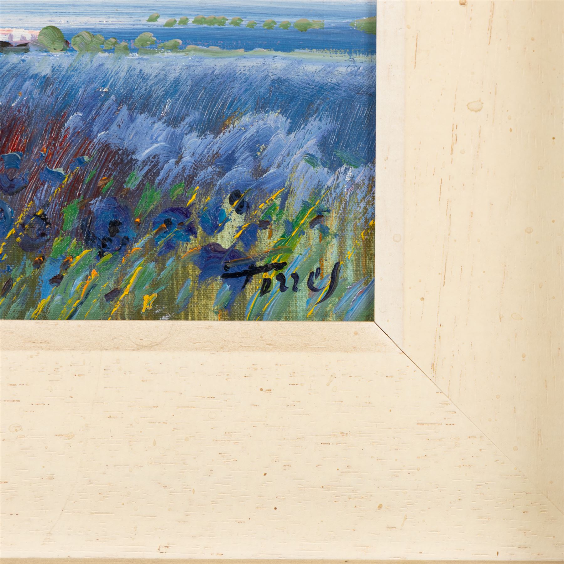 Miguel Torres (Spanish 1948-): Field of Sunflowers and Field of Blue Flowers, two oils on canvas signed 20.5cm x 20.5cm and 12.5cm x 28cm (2)