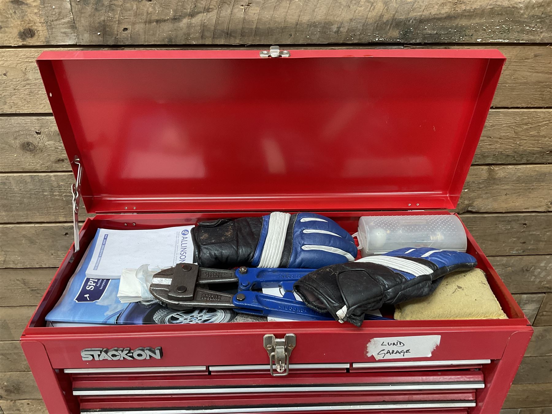 Britool, Halfords and Stack-on red tool chests with contents